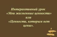 Lecție interactivă „Valorile mele de viață, sau Valori care nu au preț Prezentarea pe tema vieții este o valoare importantă a unei persoane